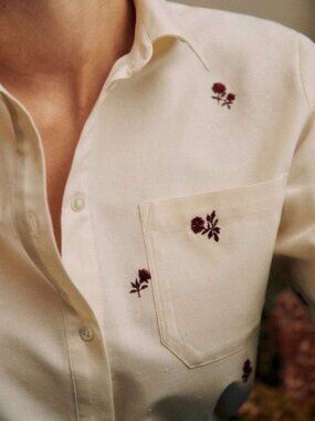 Sezane Tomboy Shirt Ecru Roses Size 4